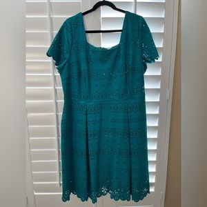Teal eyelet cutout dress from Lane Bryant